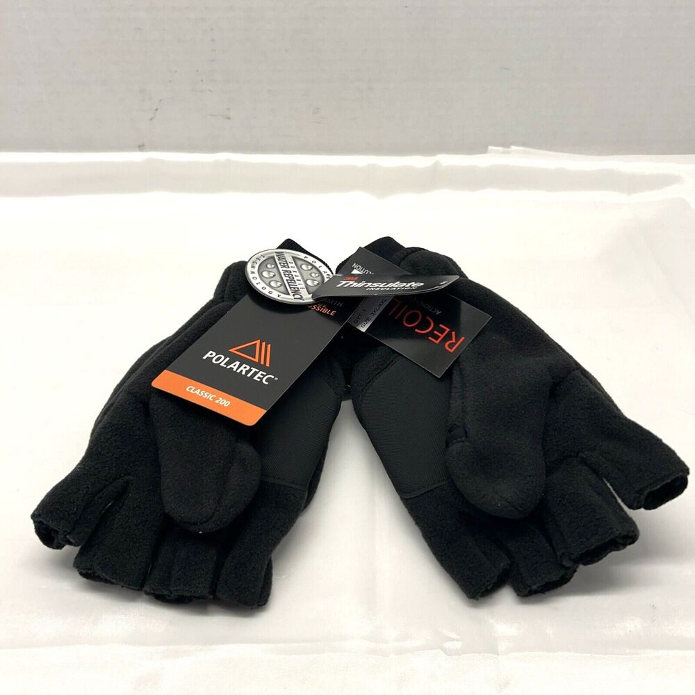 Polortec Classic 200 Black Fleece Fingerless Gloves Convertible Mittens 3-4 XL